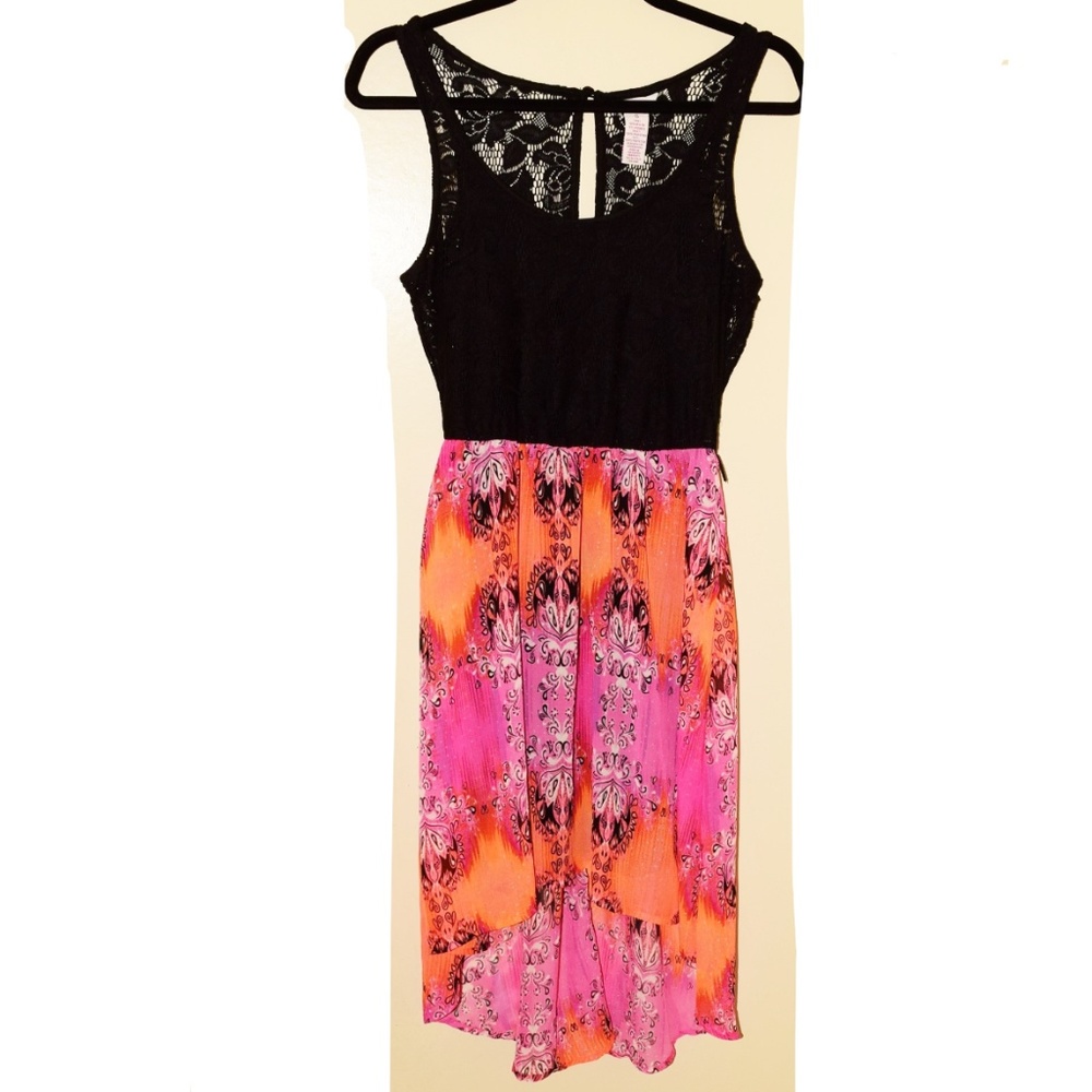 NWOT Black Lace with Orange and Pink High-Low